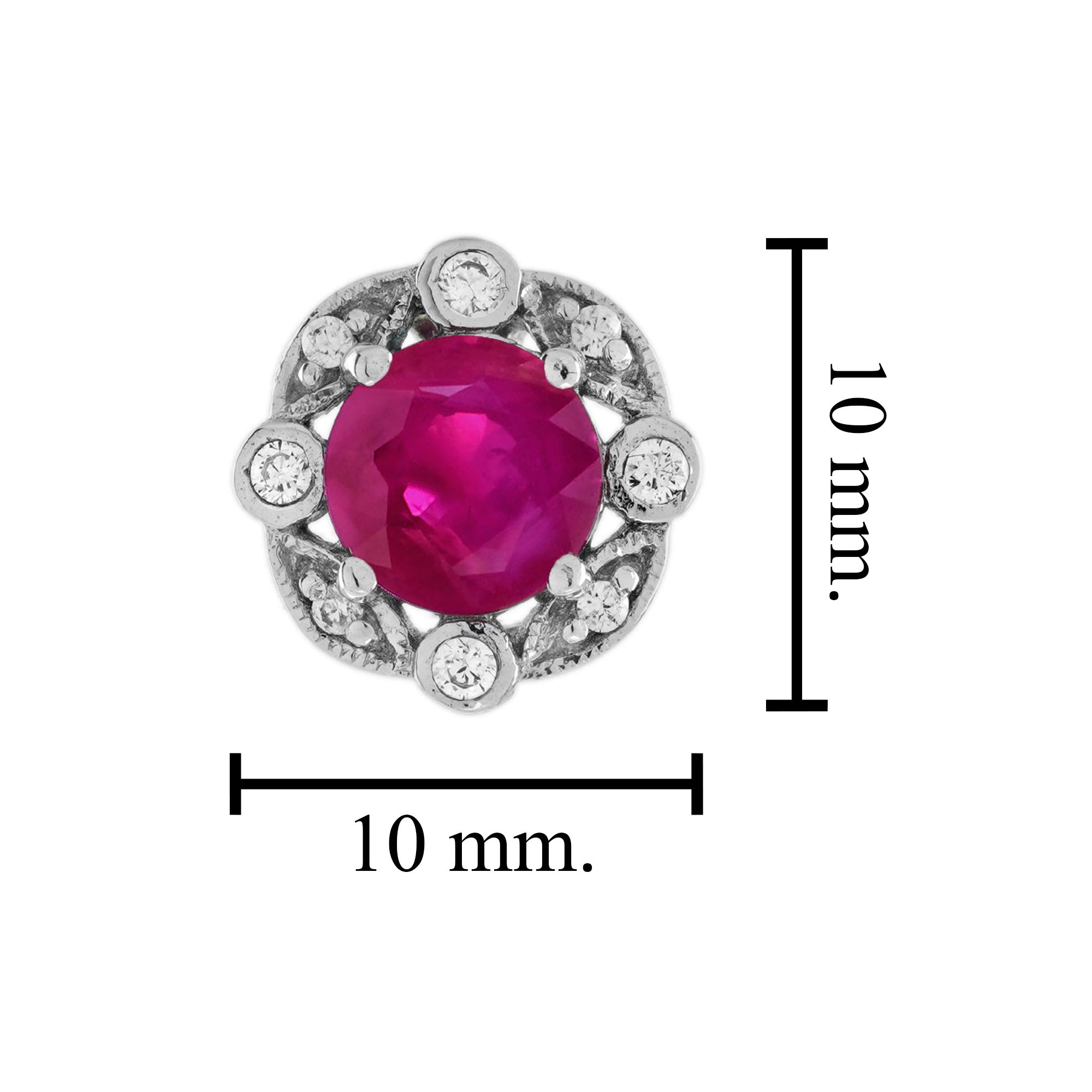 Red Pink Ruby & Diamond Antique Style 14K White Gold Stud Earrings