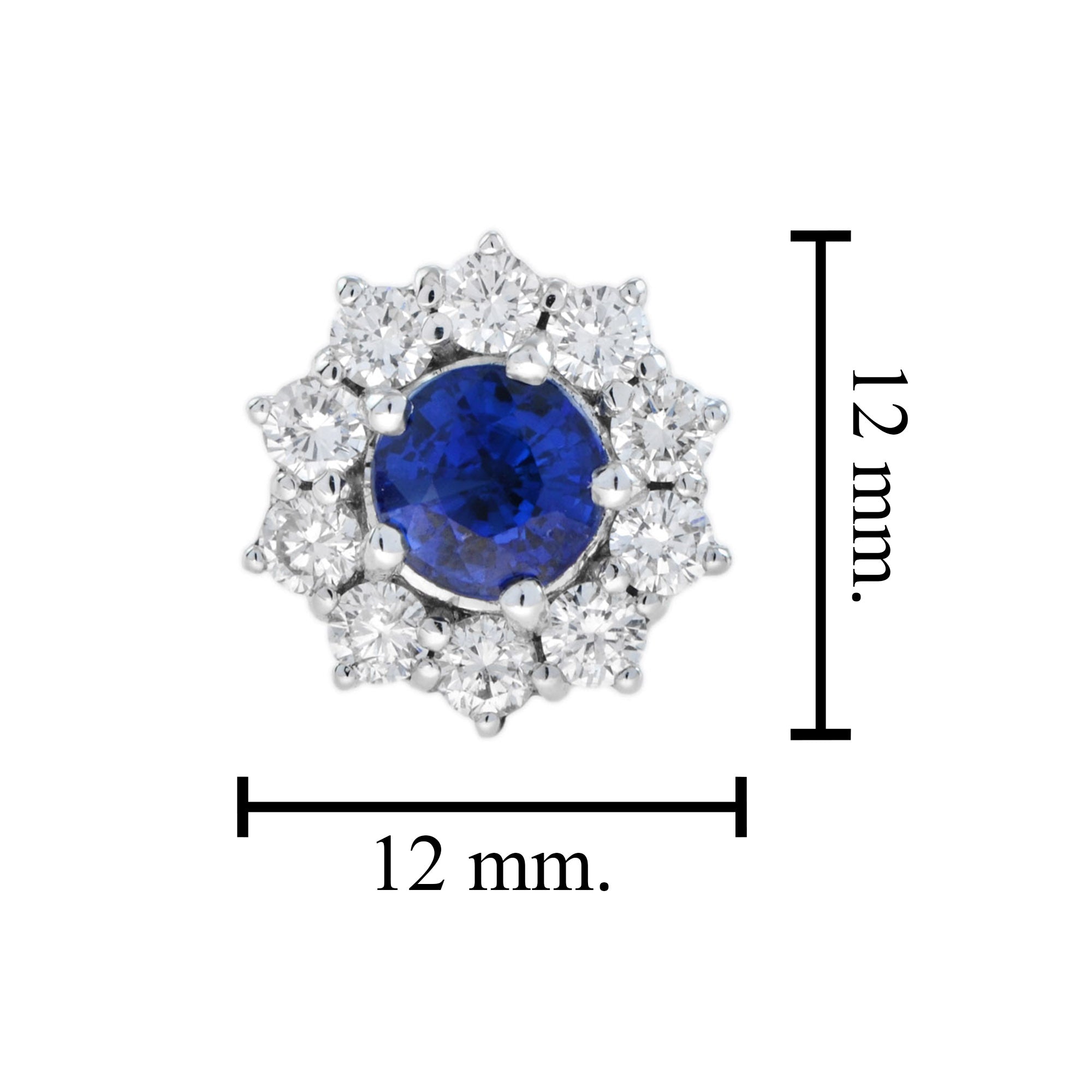 Round Cut Ceylon Blue Sapphire & Diamond Halo Set Stud White Gold Earrings