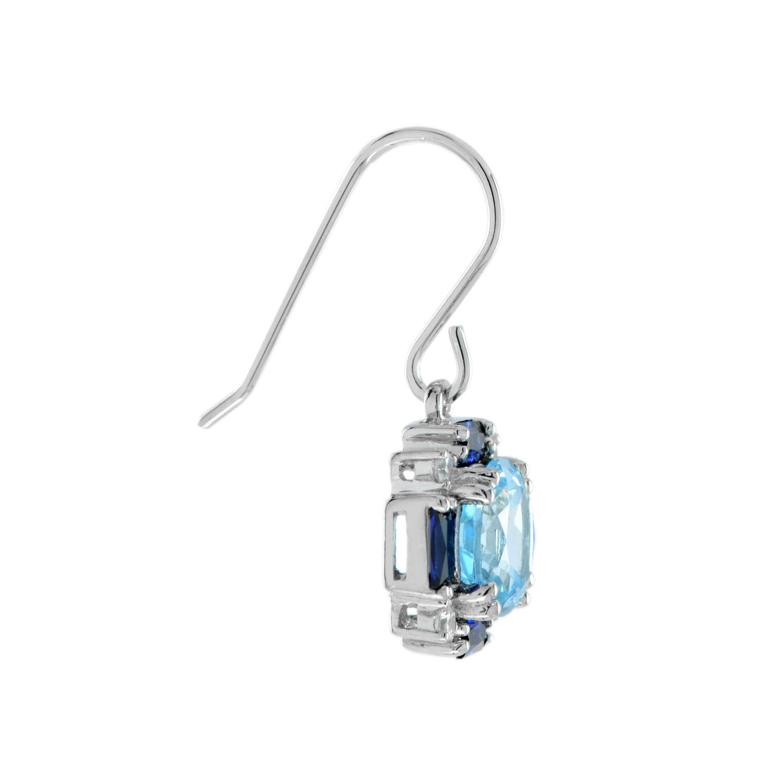 Blue Topaz & Blue Sapphire Diamond Vintage Style Dangle 14K White Gold Earrings