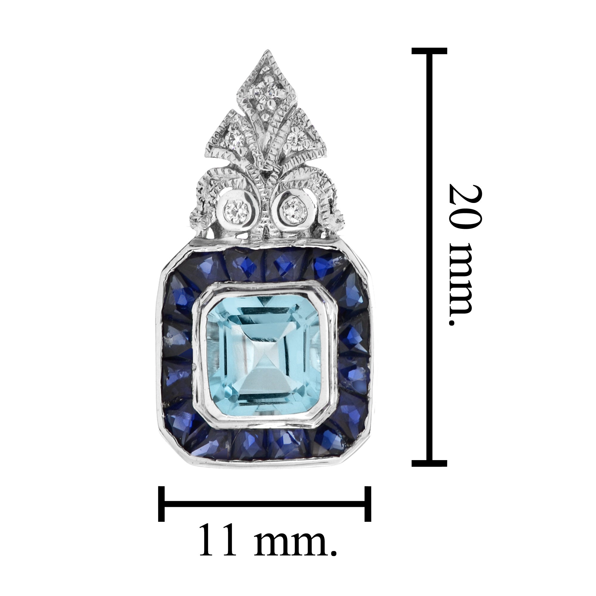 Blue Aquamarine & Sapphire Diamond Art Deco Style Stud 14K White Gold Earrings