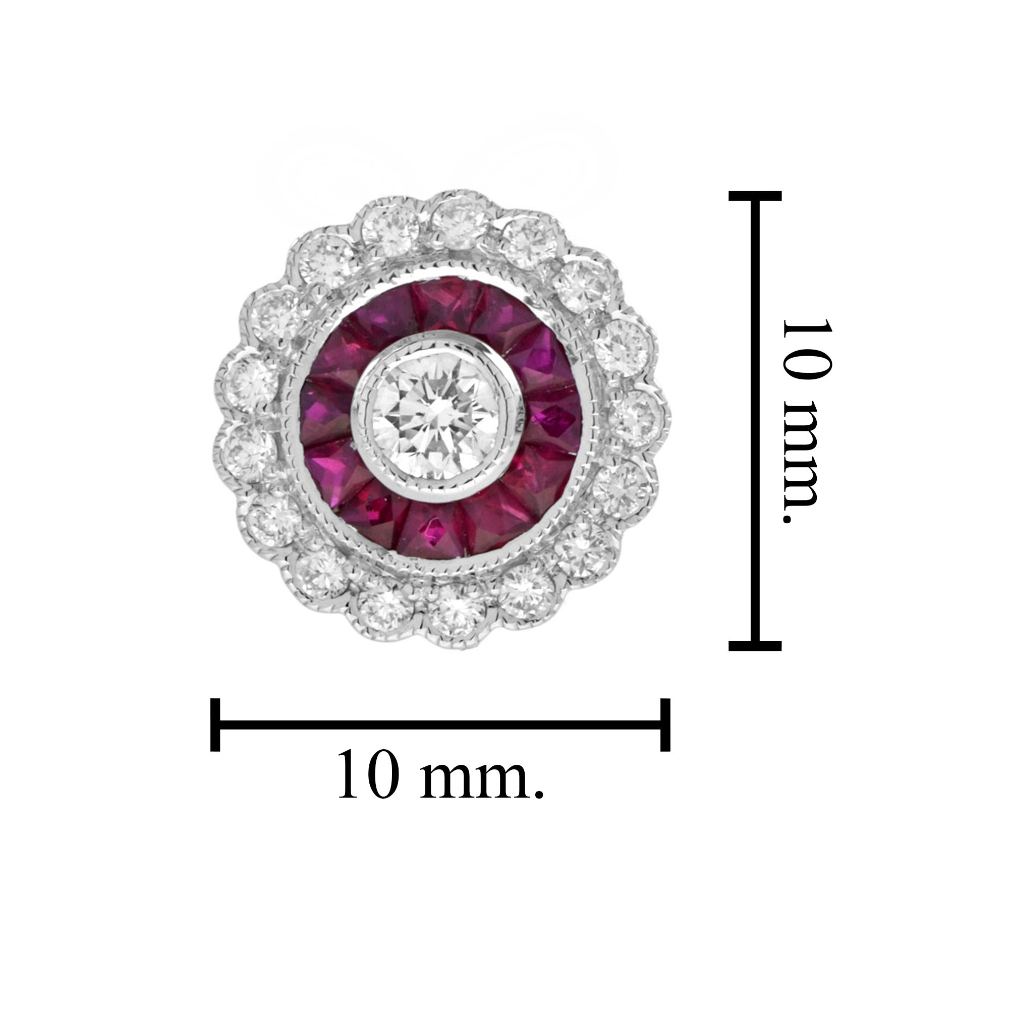 Round Diamond & Ruby Art Deco Style Floral Halo Set Stud Earrings