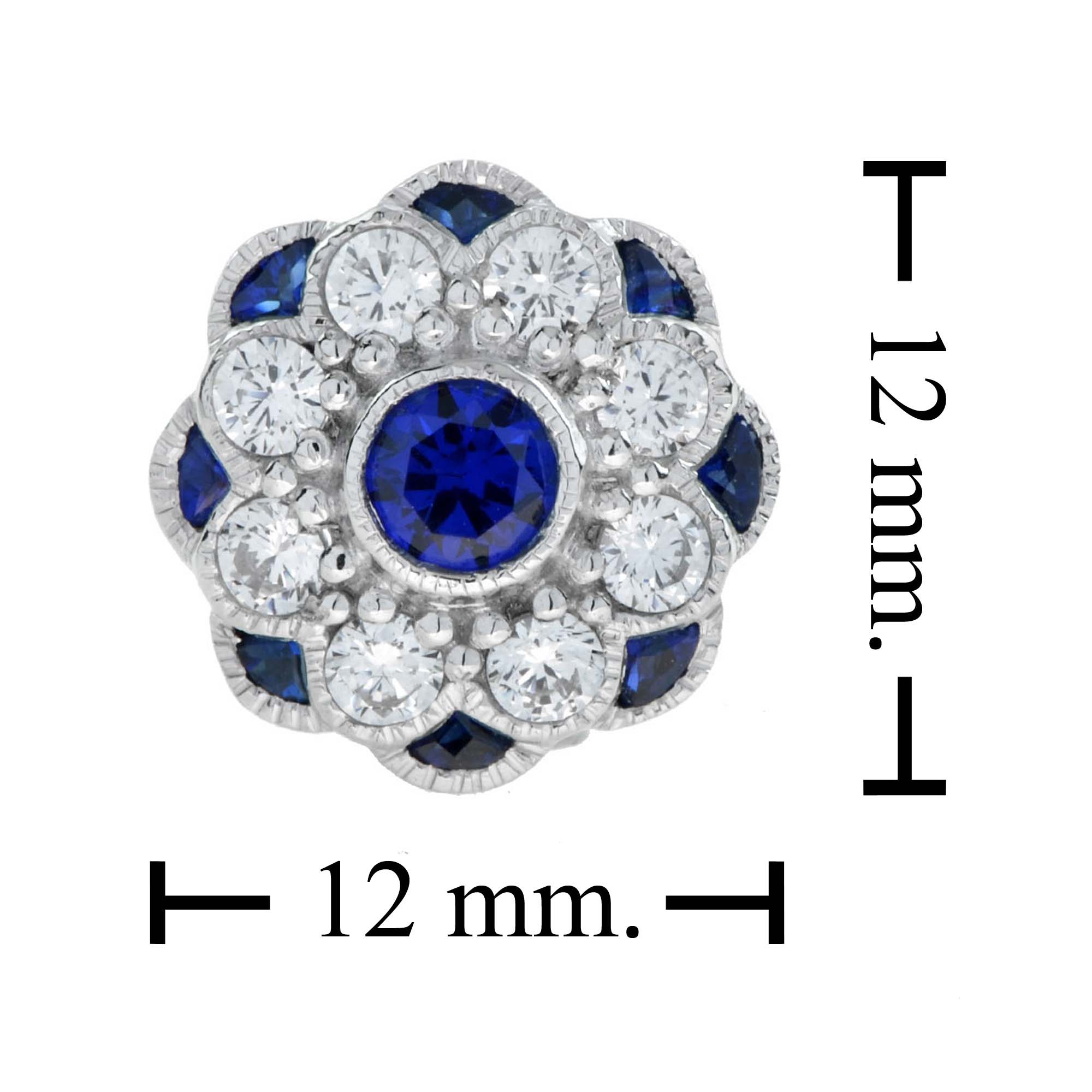 Sapphire & Diamond Ring Stud Earrings Floral Flower White Gold Jewelry Set