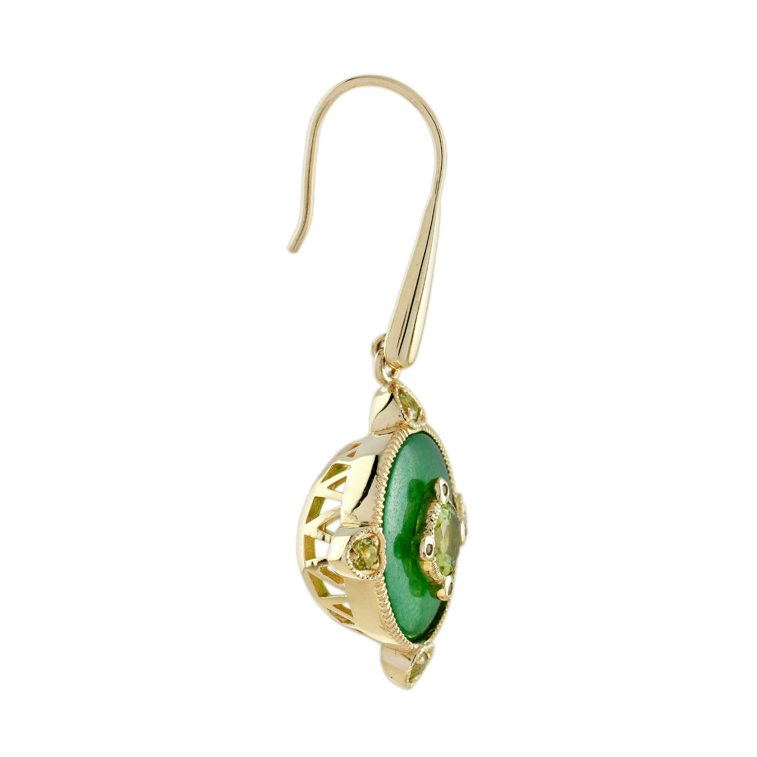 Green Peridot & Jade Vintage Style Drop 14K Yellow Gold Earrings