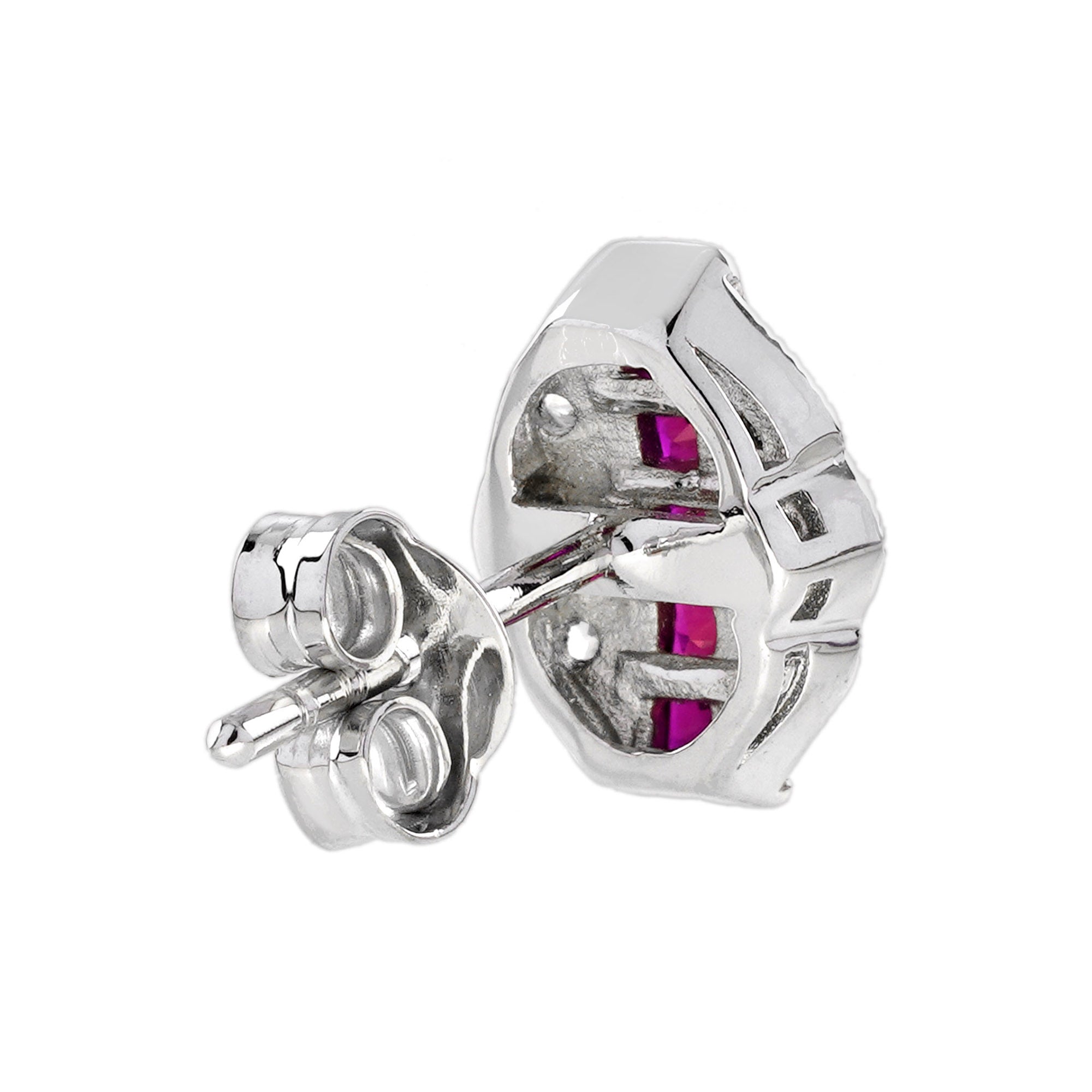French Cut Ruby Diamond Art Deco Style Earrings & Ring Jewelry White Gold Set
