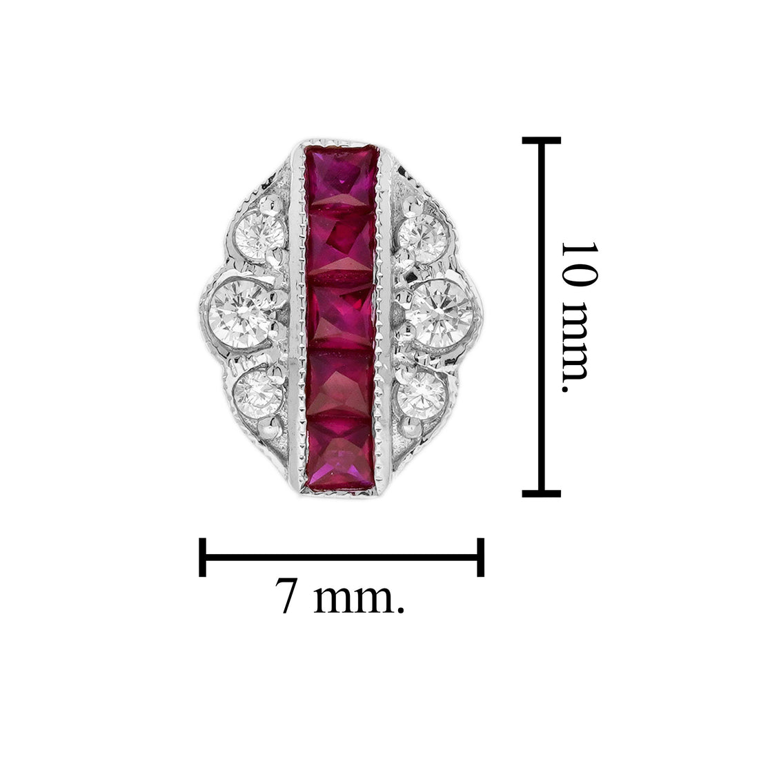 French Cut Ruby & Diamond Art Deco Style Stud White Gold Earrings