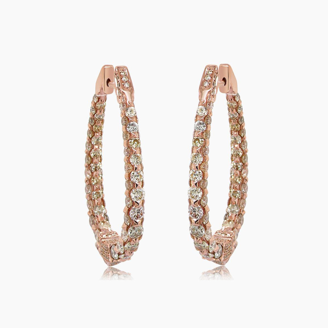 Fancy Diamond 18K Rose Gold Drop Style Unique Hoop Large Earrings