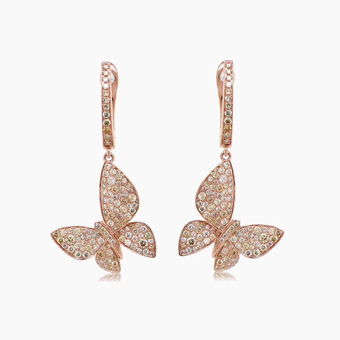 Diamonds Pave Butterfly Sweet 18K Rose Gold Drop Earrings