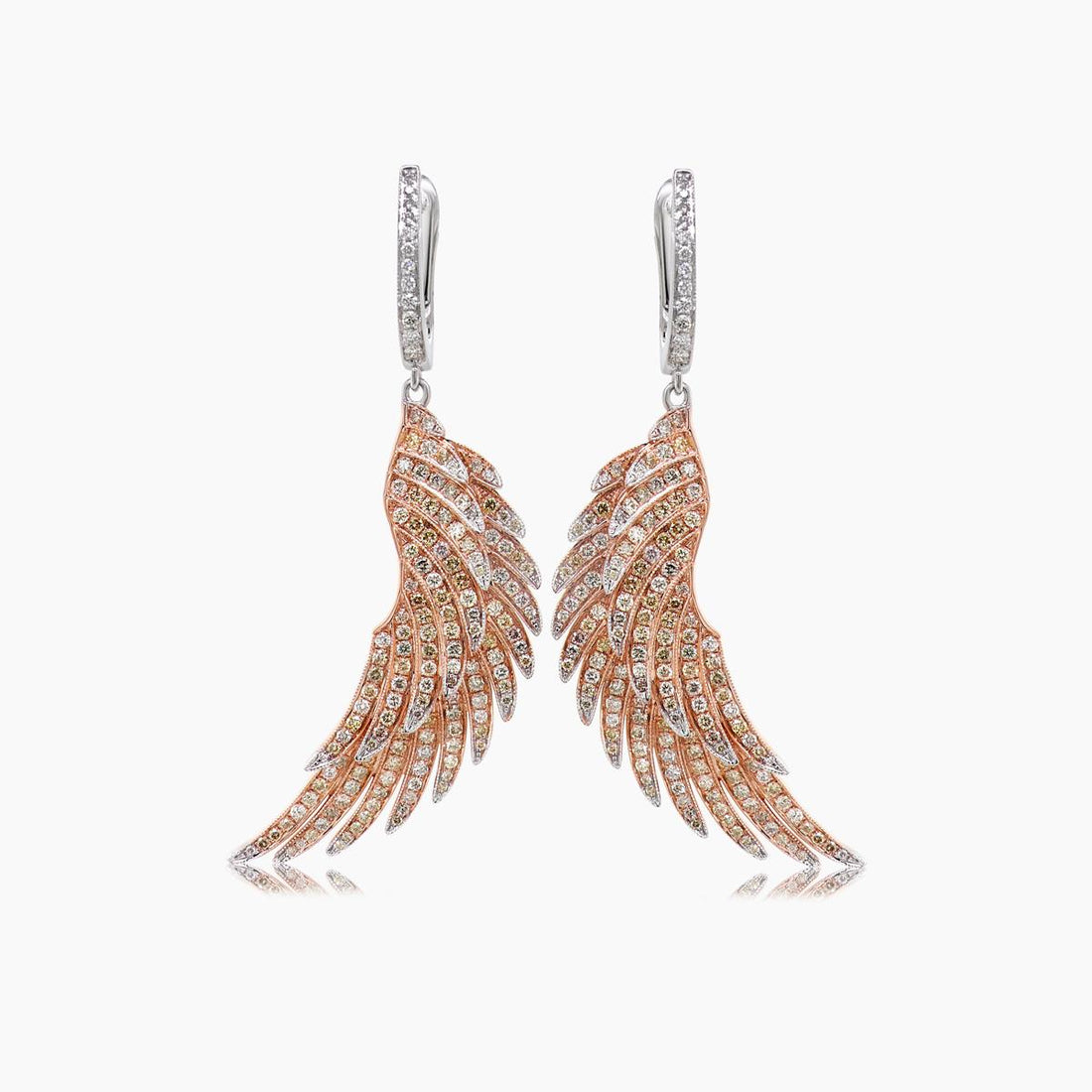 Fancy Diamond & White Diamond 18K Gold Bird Wings Fantasy Angel Earrings