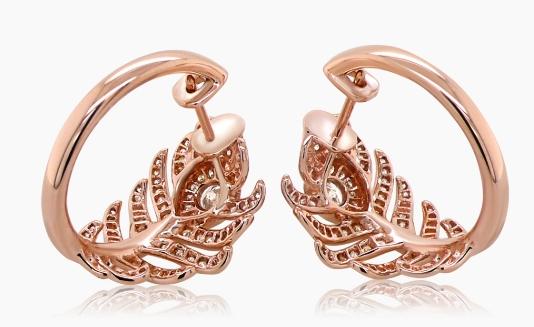 Fancy Diamond 18K Rose Gold Feather Bird Fantasy Earrings