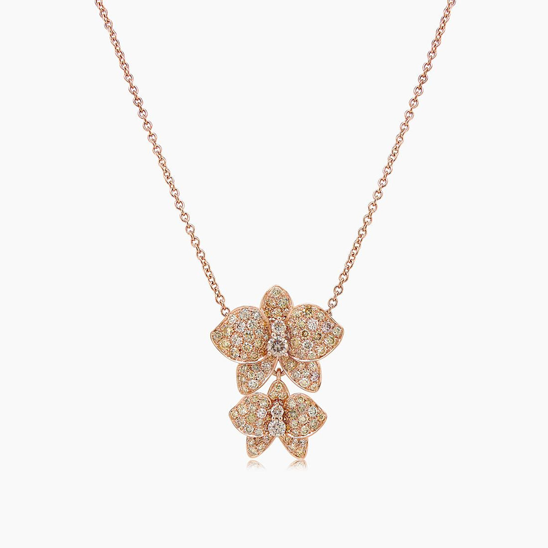 Fancy & Brown Diamond Floral Petals 18K Rose Gold Butterfly Pendant Necklace