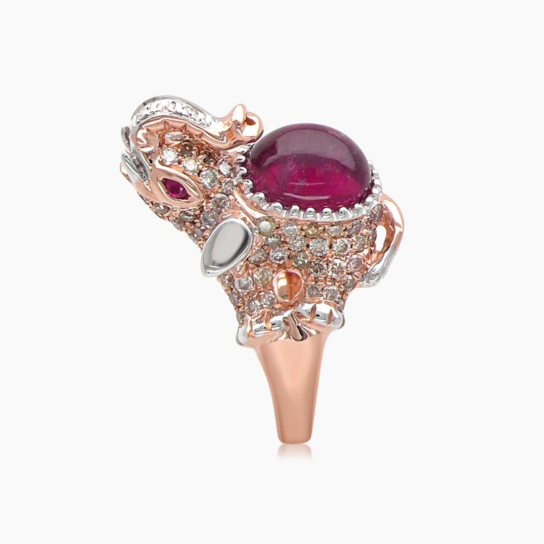 Elephant Diamonds Pave & Ruby & Pink Tourmaline 18K Rose & White Gold Ring