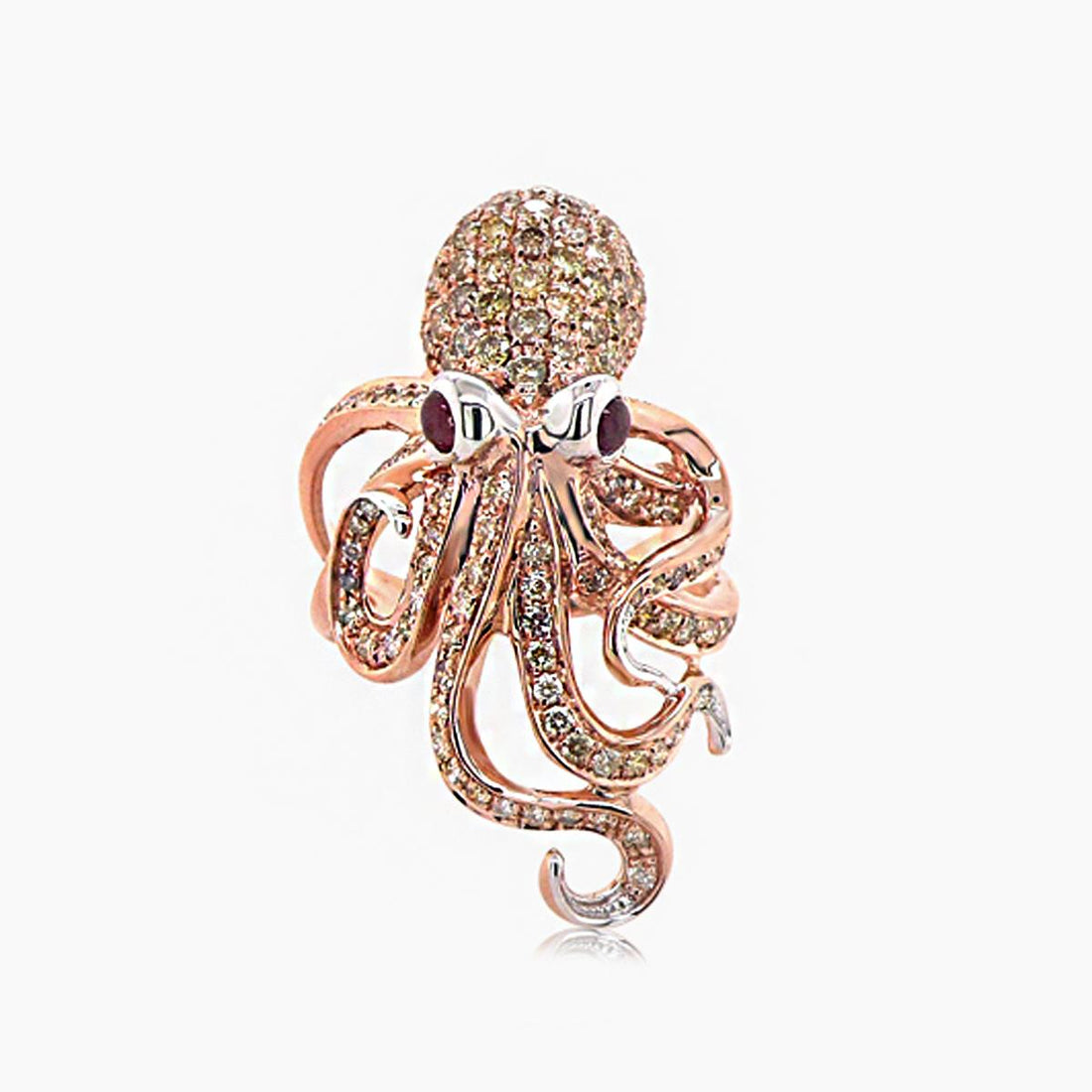 Octopus Fancy Diamond & Ruby 18K Rose Gold Animal Ring