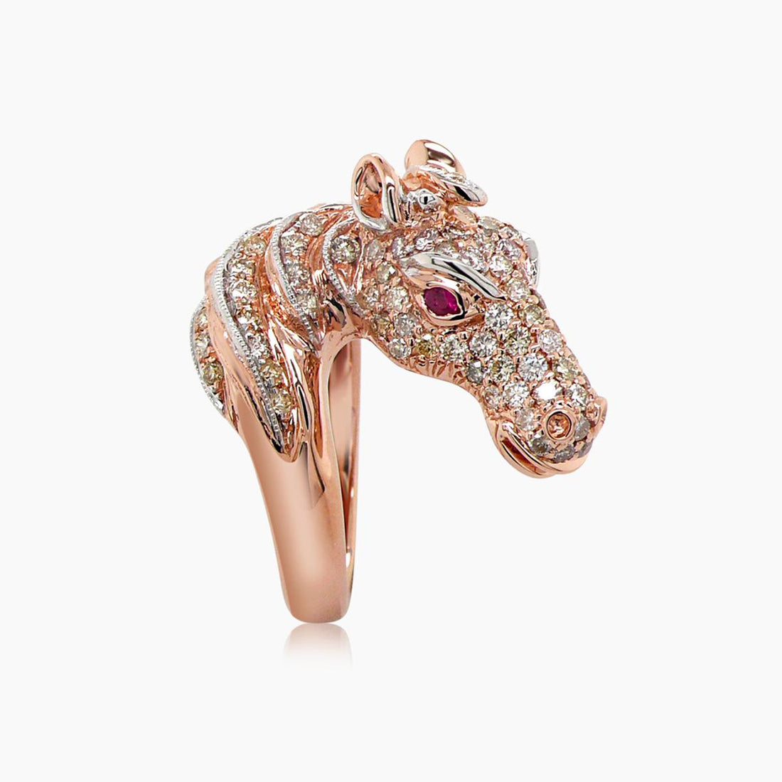 Horse Stallion Pony Diamond Pave & Ruby 18K Rose Gold Ring