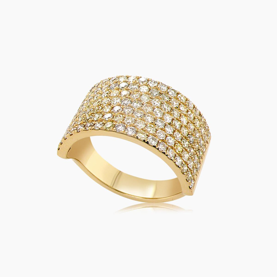 Fancy Diamond Pave Set 18K Yellow Gold Ring