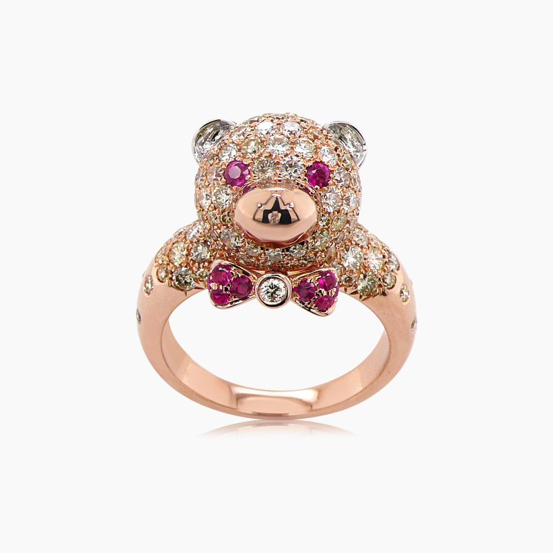 Fancy Diamond & Ruby 18K Rose Gold Teddy Bear Ring