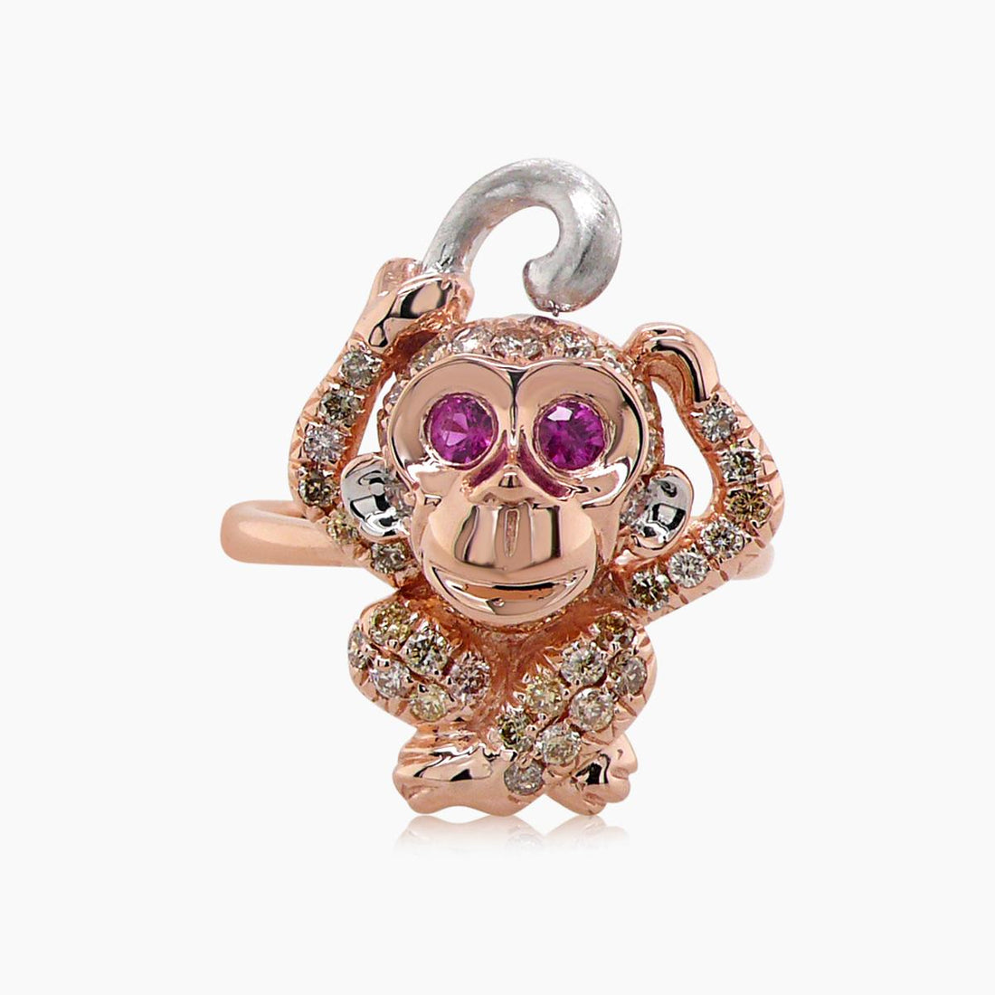 Monkey Fancy Diamond & Ruby 18K Rose Gold Ring