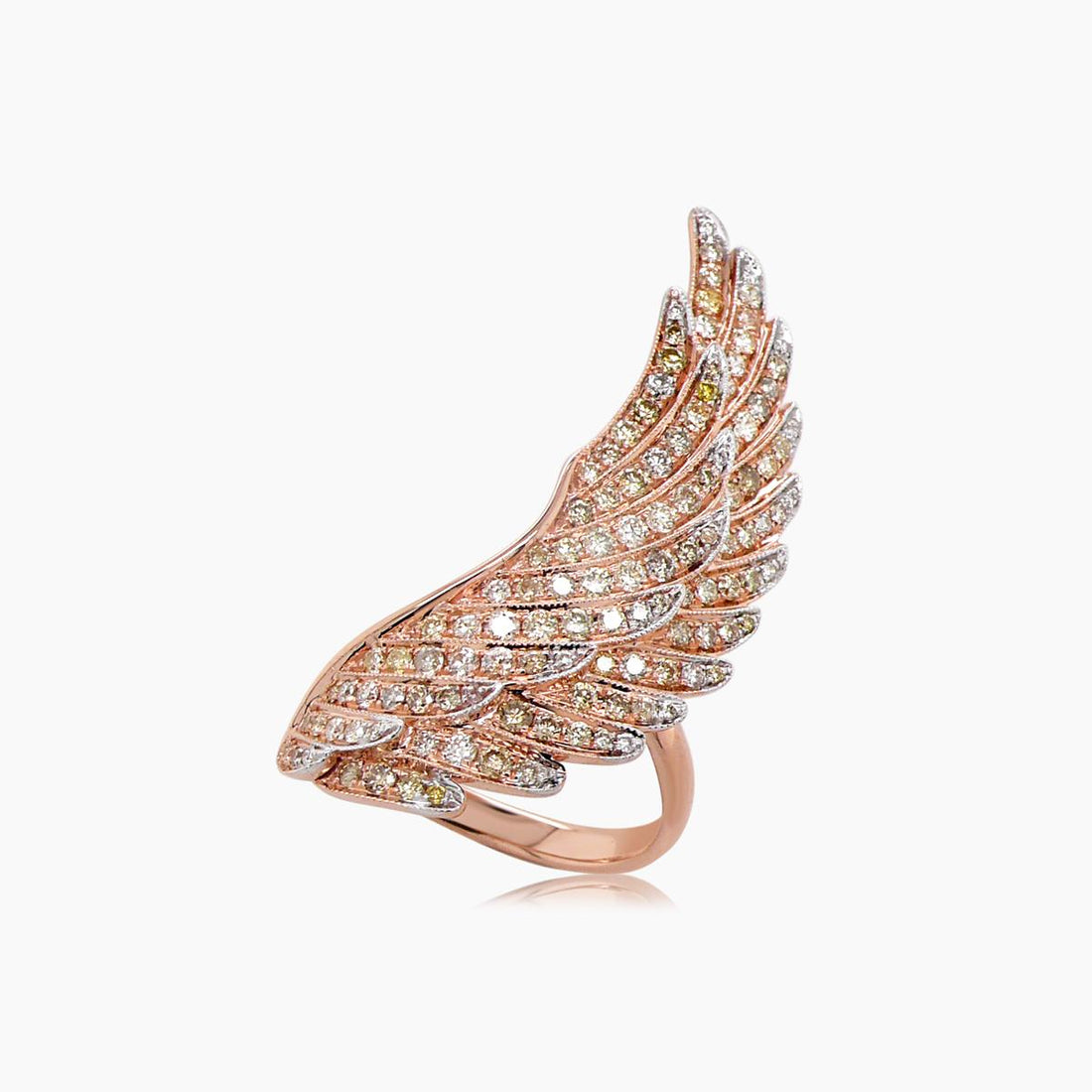 Fancy Diamond & White Diamond 18K Rose Gold Angel Wing Fantasy Ring