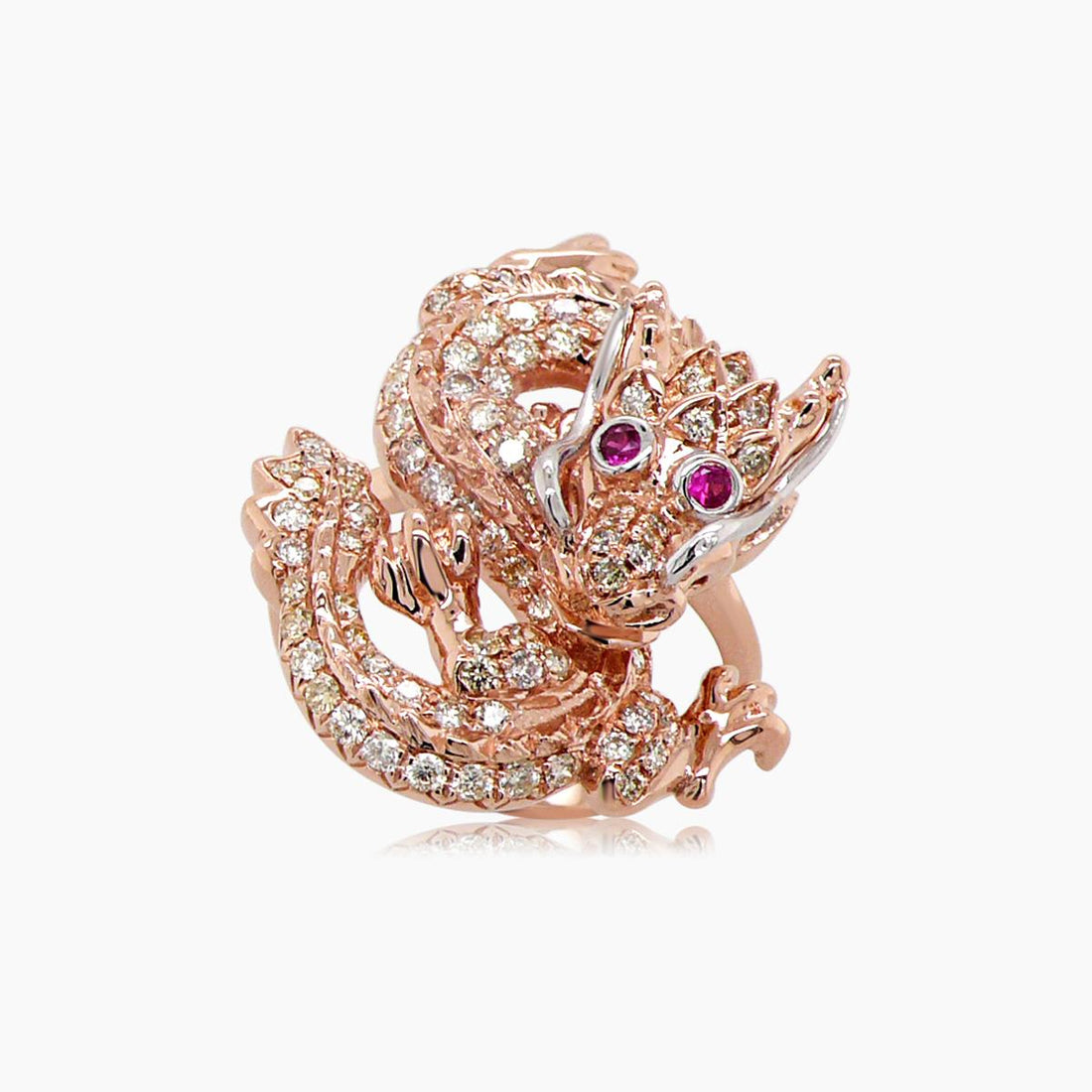 Fantasy Dragon Diamond Pave & Ruby 18K Rose Gold Animal Ring
