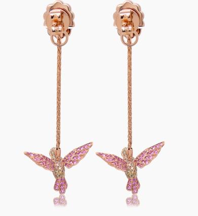 Tourmaline & Multicolor Gemstone & Diamond Pave Hummingbird Rose Gold Earrings
