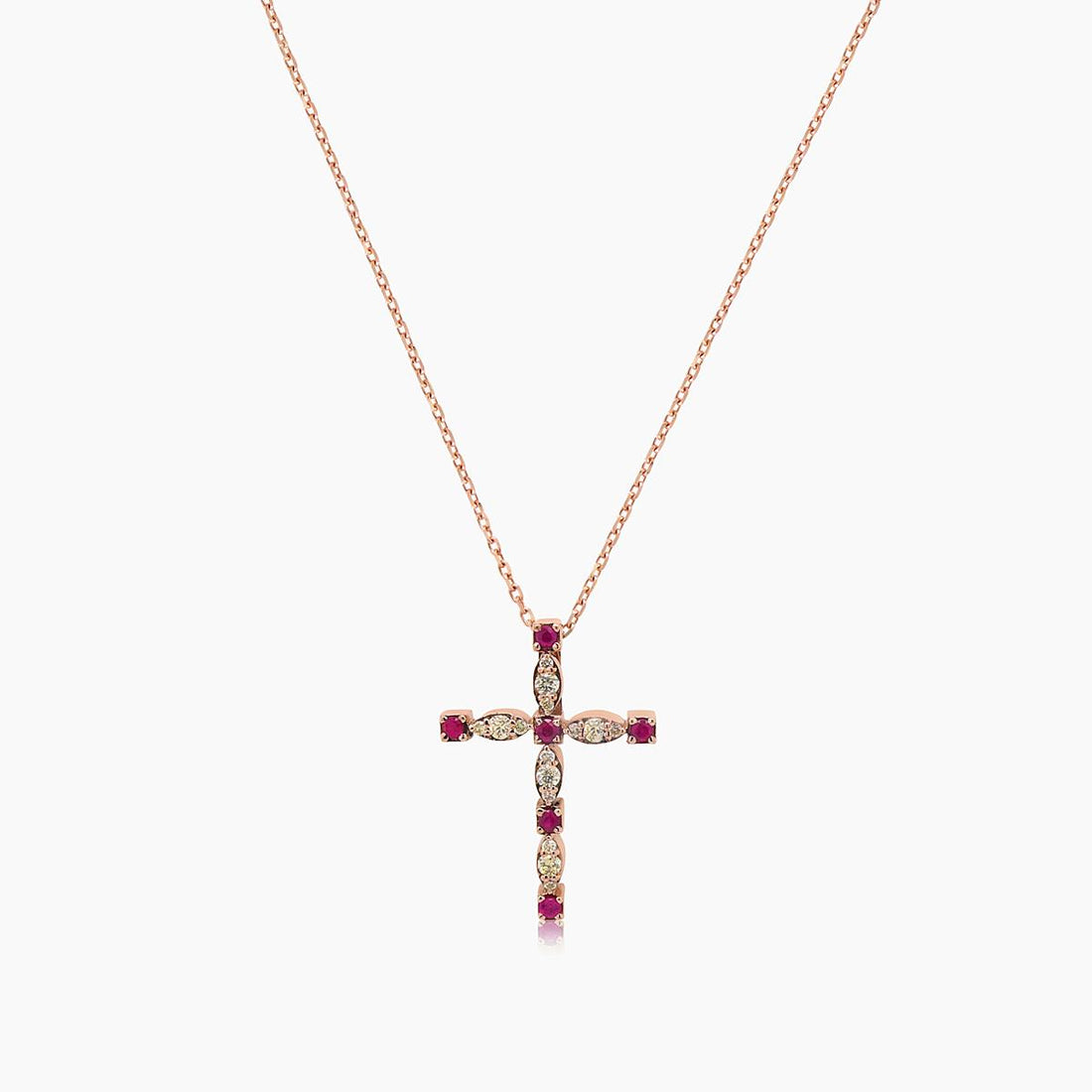 Ruby & Fancy Diamond 18K Rose Gold Cross Pendant Necklace