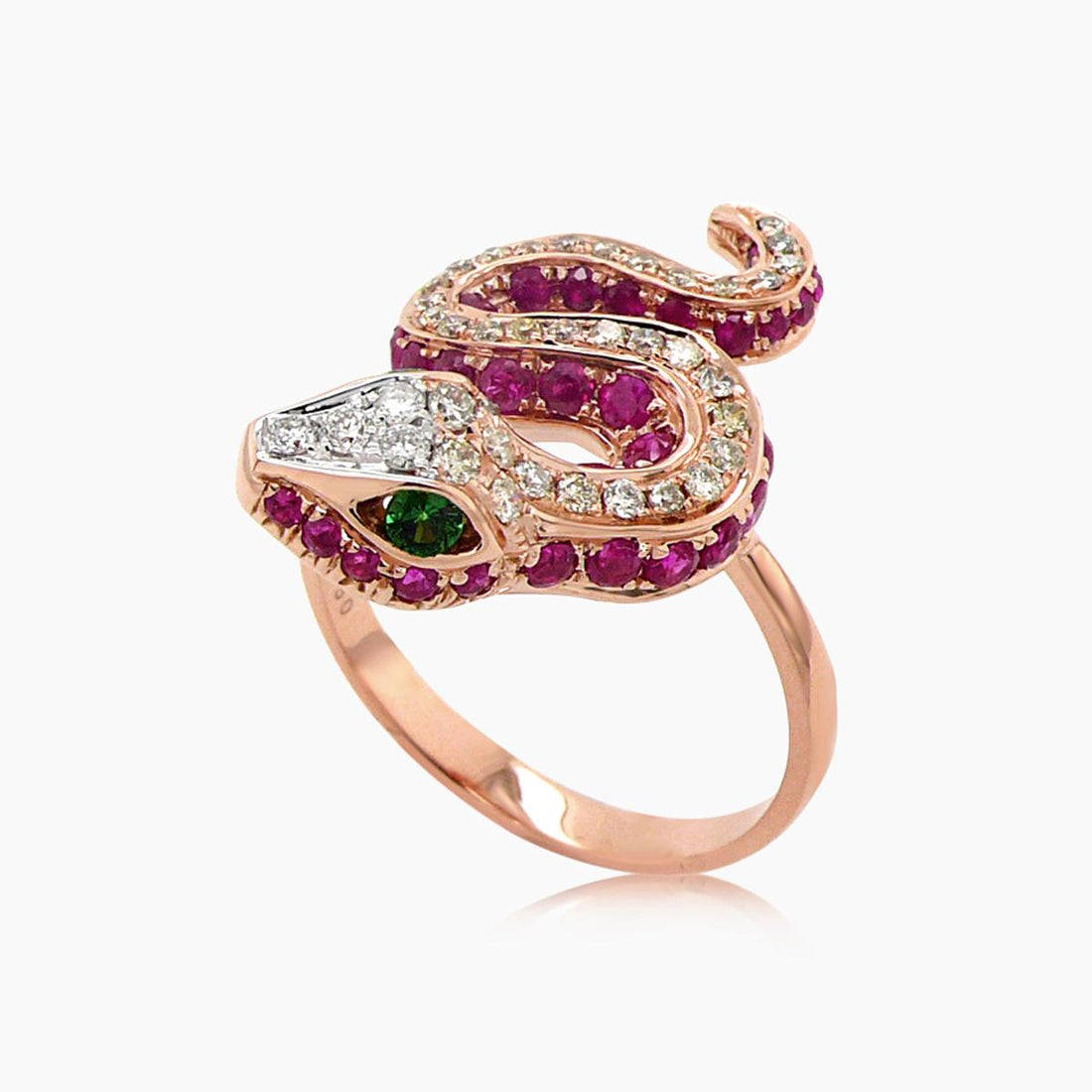 Ruby Fancy Diamond Garnet & White Diamond 18K Rose Gold Snake Ring