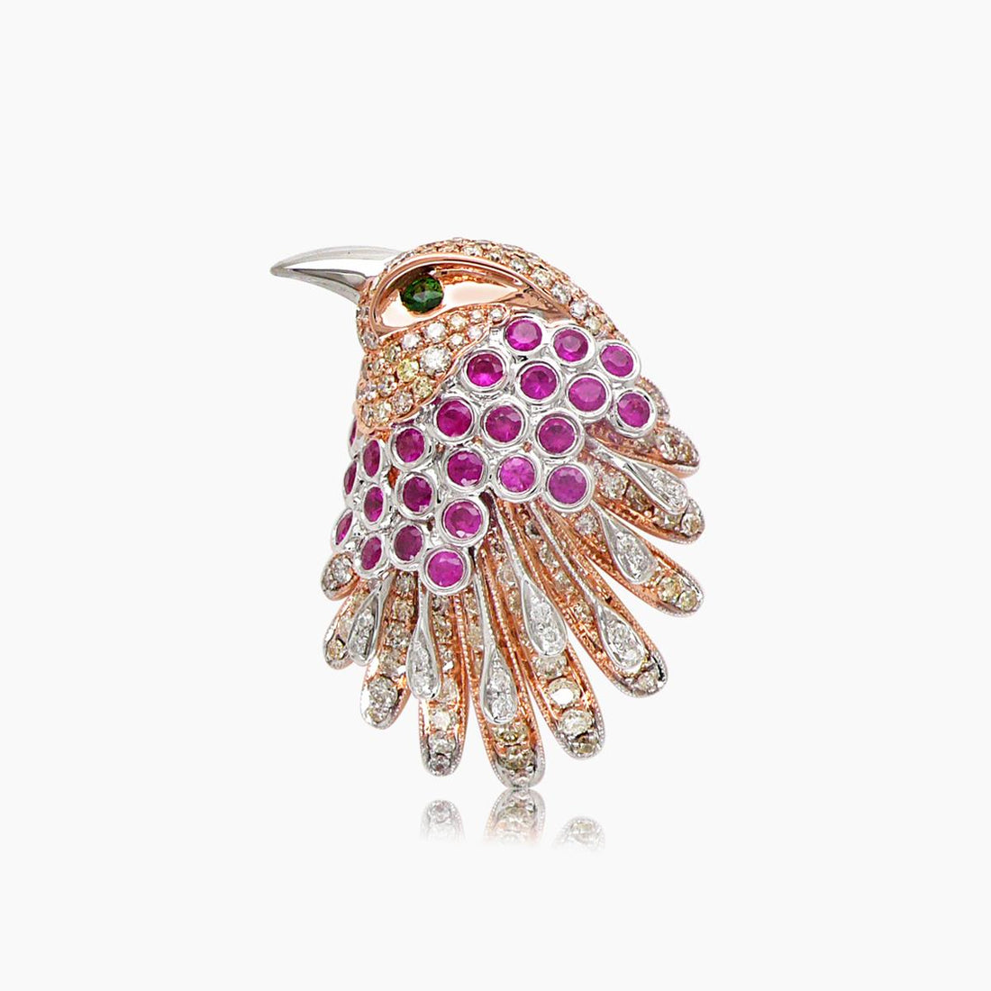 Eagle Bird Diamonds Pave & Ruby & Multi Gemstone 18K Rose Gold Animal Ring