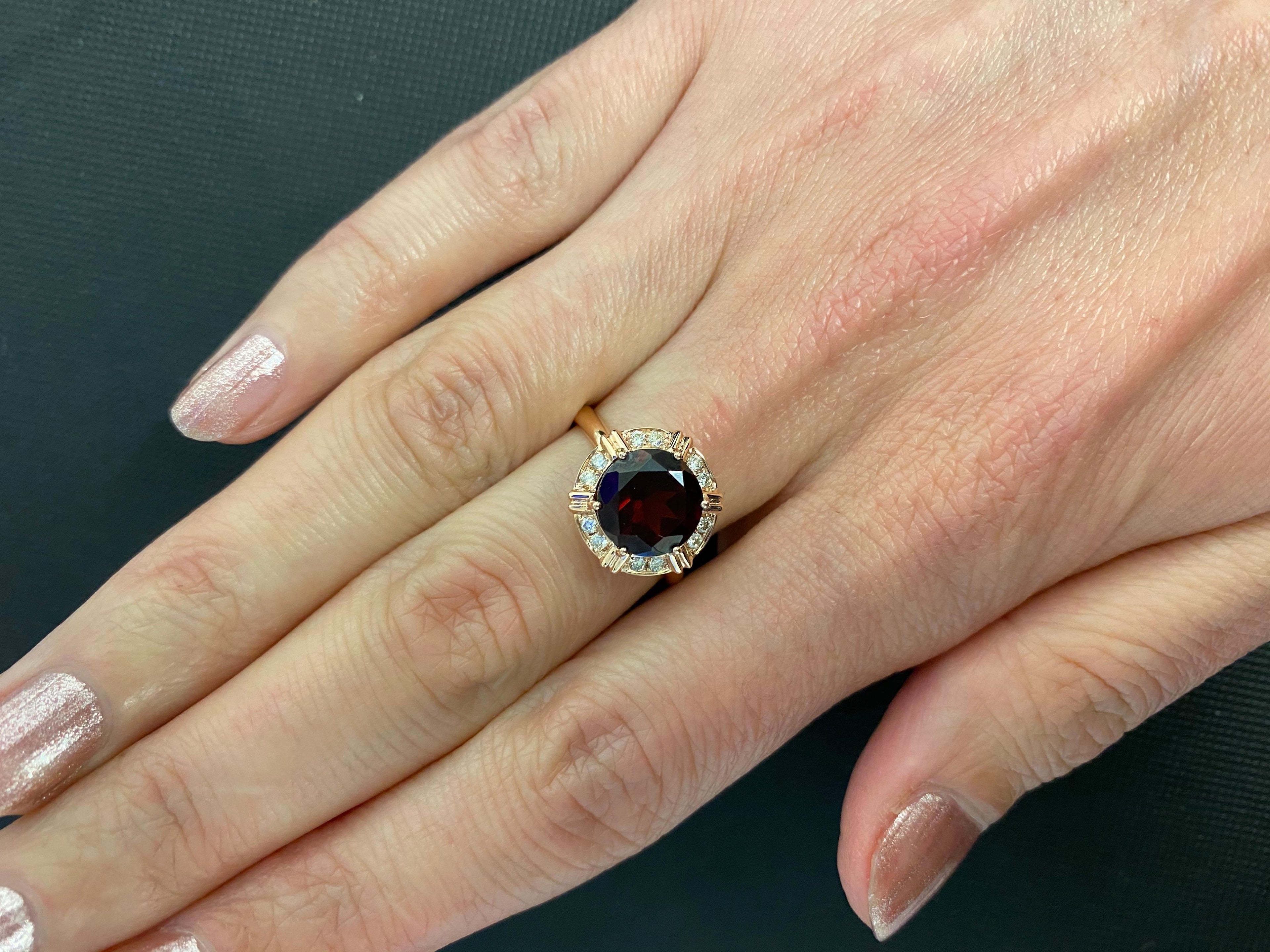 Fancy Round Red Garnet Diamond Halo 18 Karat Rose Gold Cocktail Statement Ring