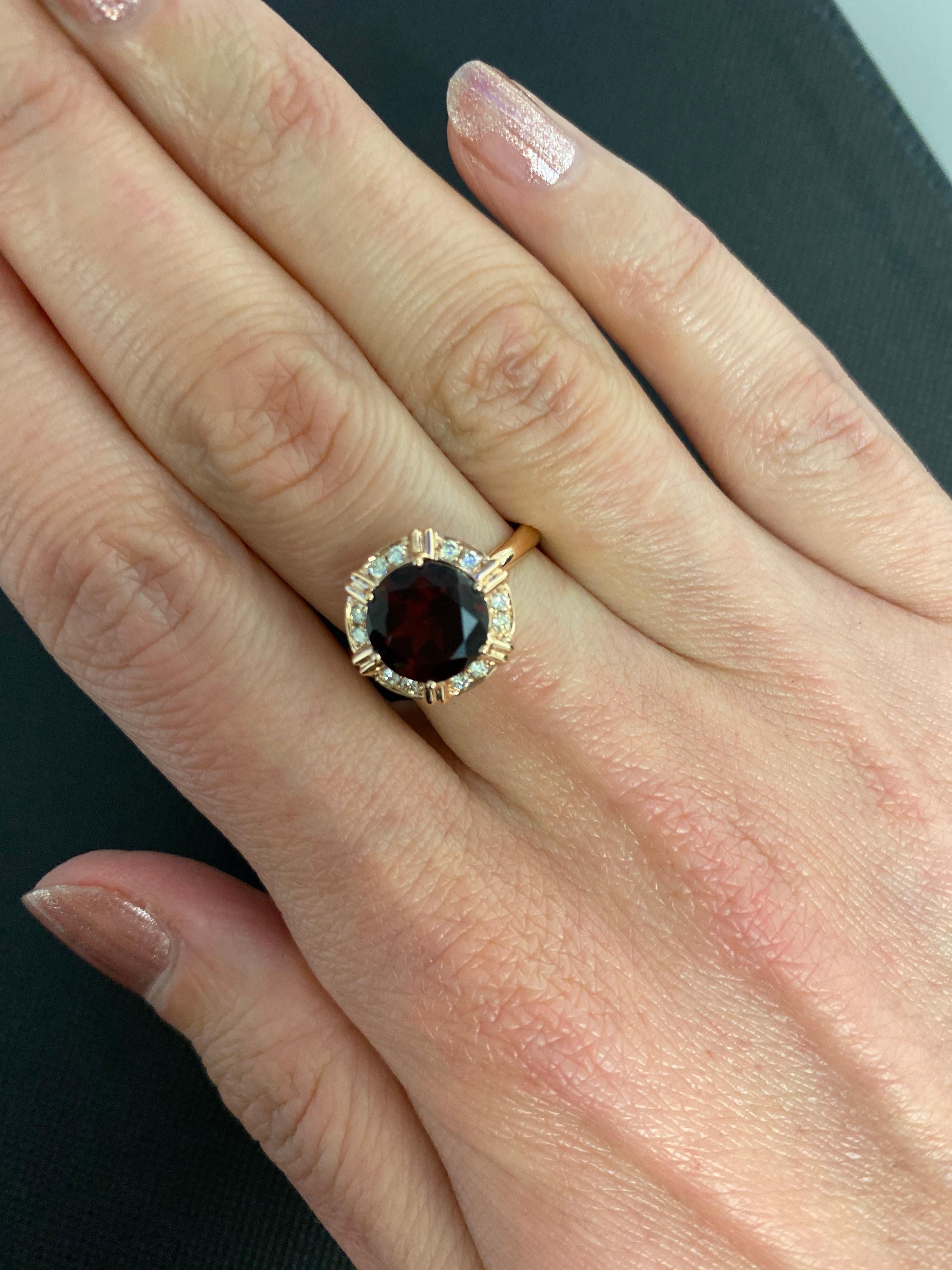 Fancy Round Red Garnet Diamond Halo 18 Karat Rose Gold Cocktail Statement Ring