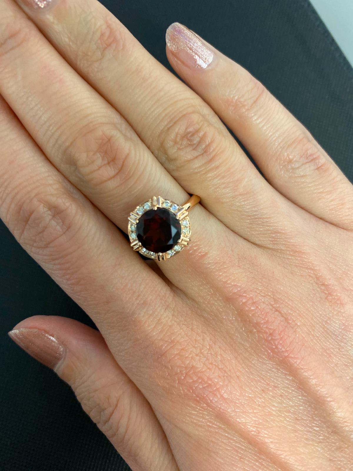 Fancy Round Red Garnet Diamond Halo 18 Karat Rose Gold Cocktail Statement Ring