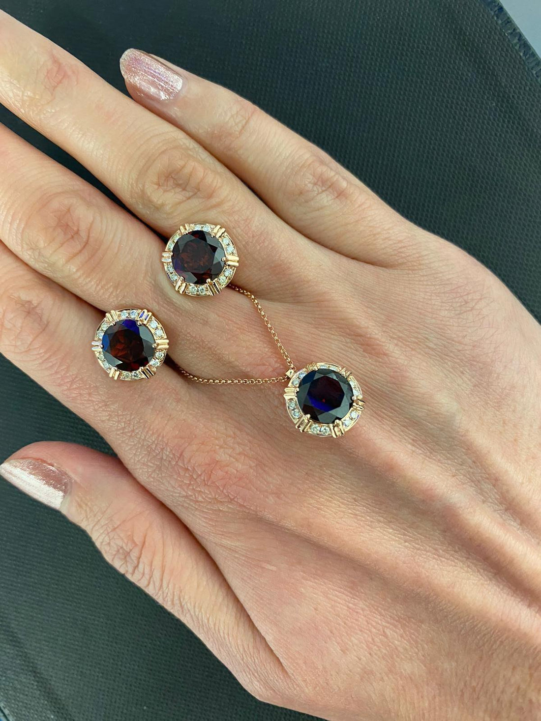 Fancy Round Red Garnet Diamond Halo 18 Karat Rose Gold Stud Statement Earrings