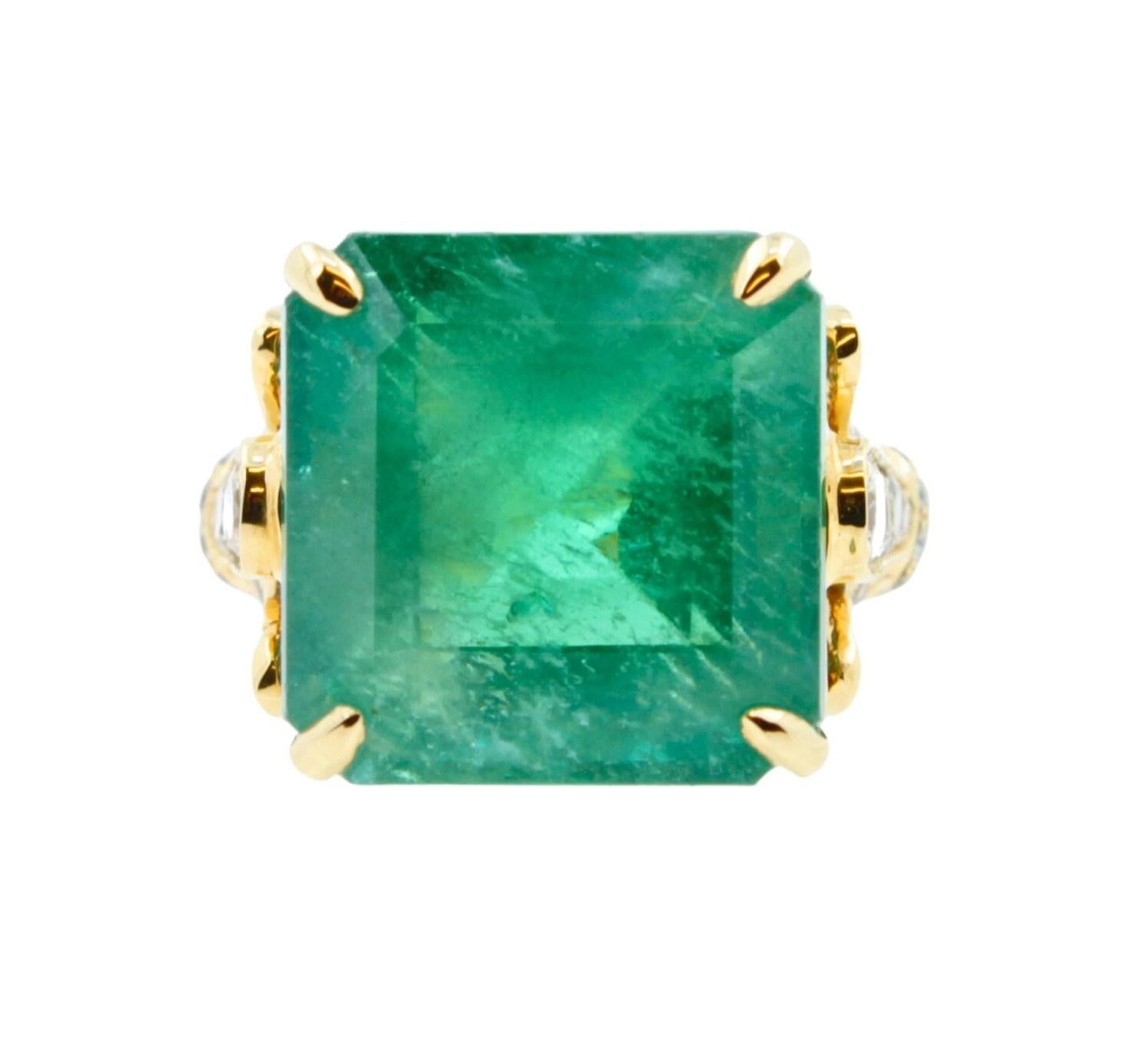 Fancy Vivid Green Emerald Shape Square Step Cut Emerald Diamond Cocktail Stateme