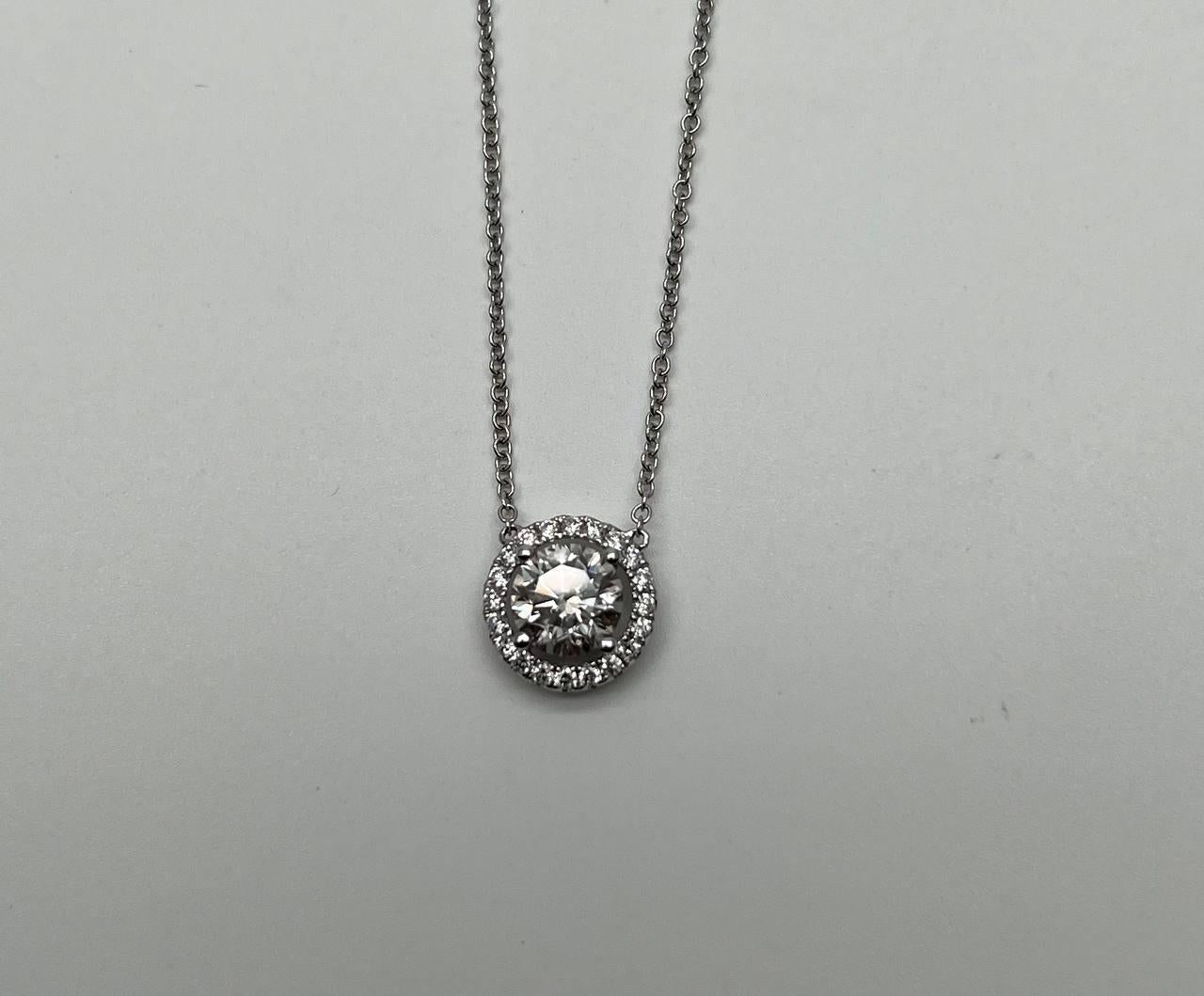 White Brilliant Round Diamond Solitaire Halo Set 18K White Gold Pendant Necklace