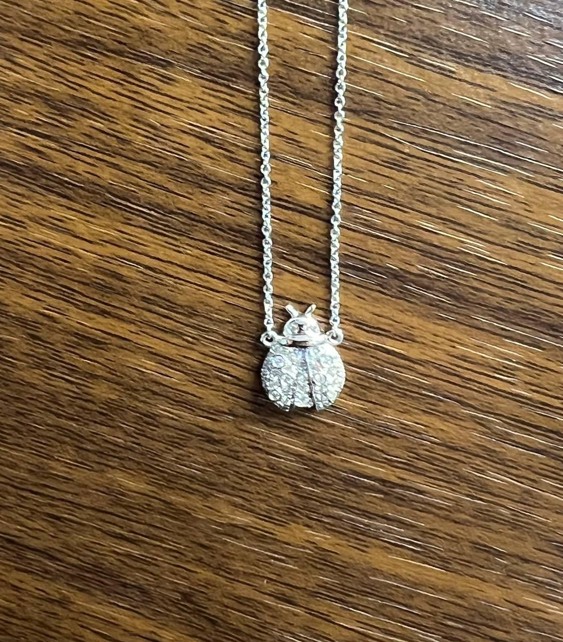 Ladybug Lady Bug Symbol Diamond Halo Set 18K White Gold Chain Pendant Necklace