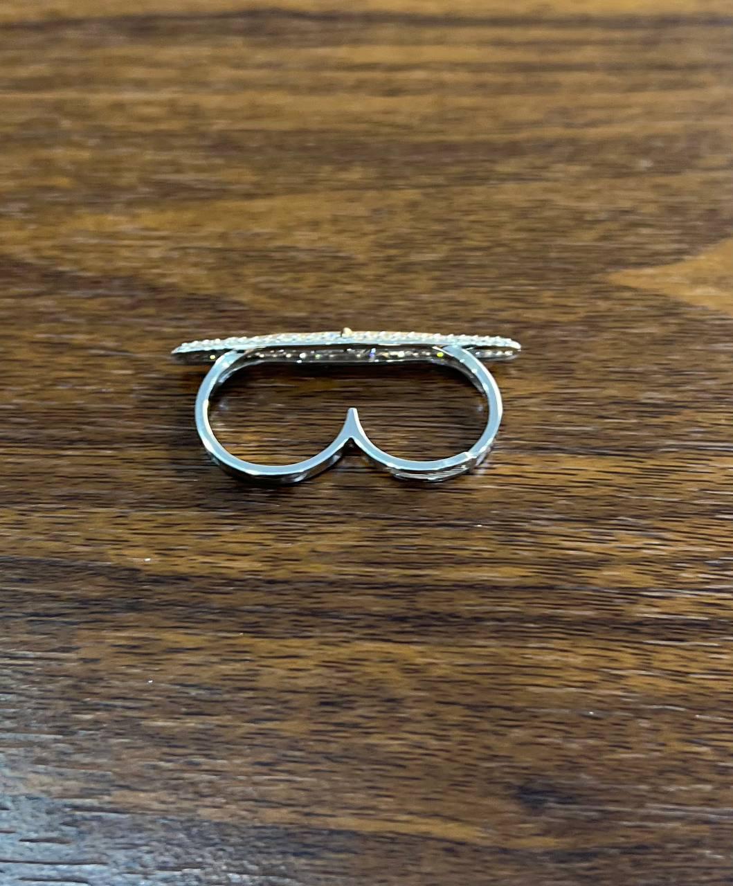 Diamond Pave Double Finger Knuckle 14K Rose White Gold Statement Ring