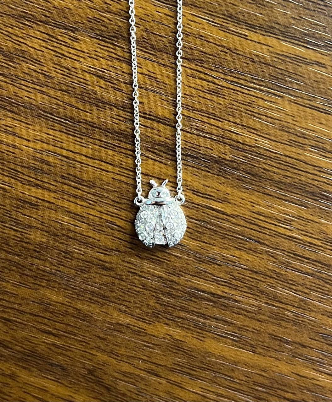 Ladybug Lady Bug Symbol Diamond Halo Set 18K White Gold Chain Pendant Necklace