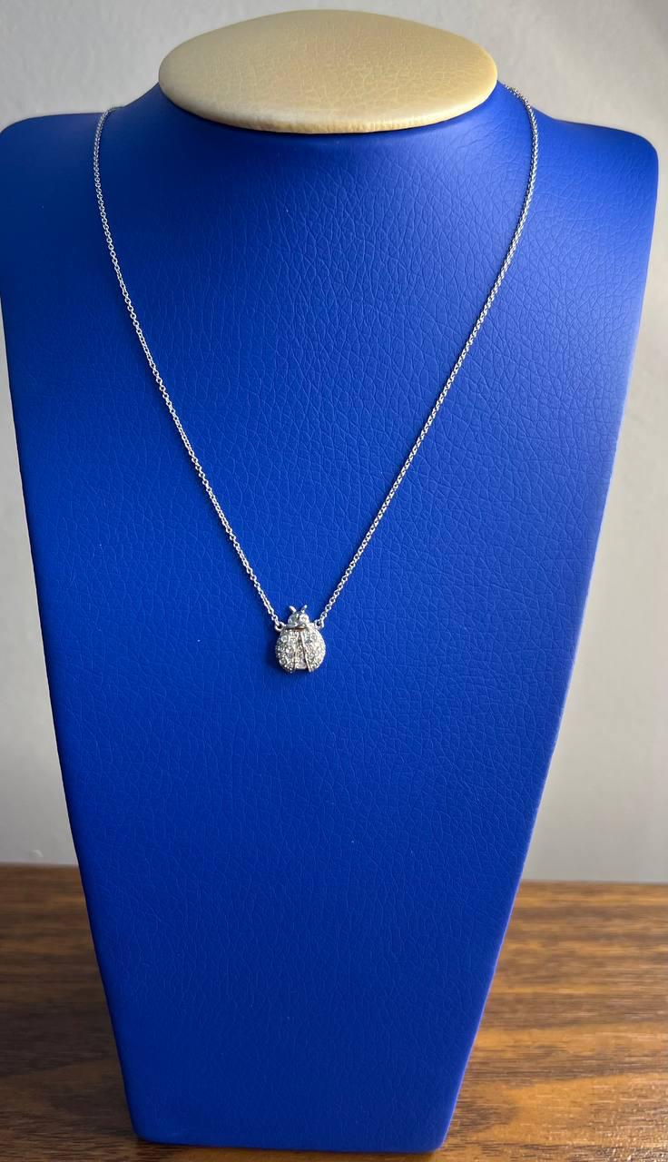 Ladybug Lady Bug Symbol Diamond Halo Set 18K White Gold Chain Pendant Necklace