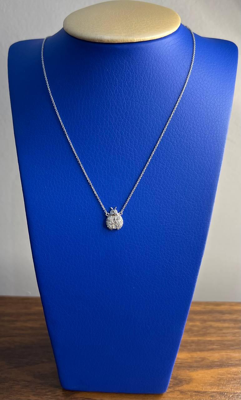 Ladybug Lady Bug Symbol Diamond Halo Set 18K White Gold Chain Pendant Necklace