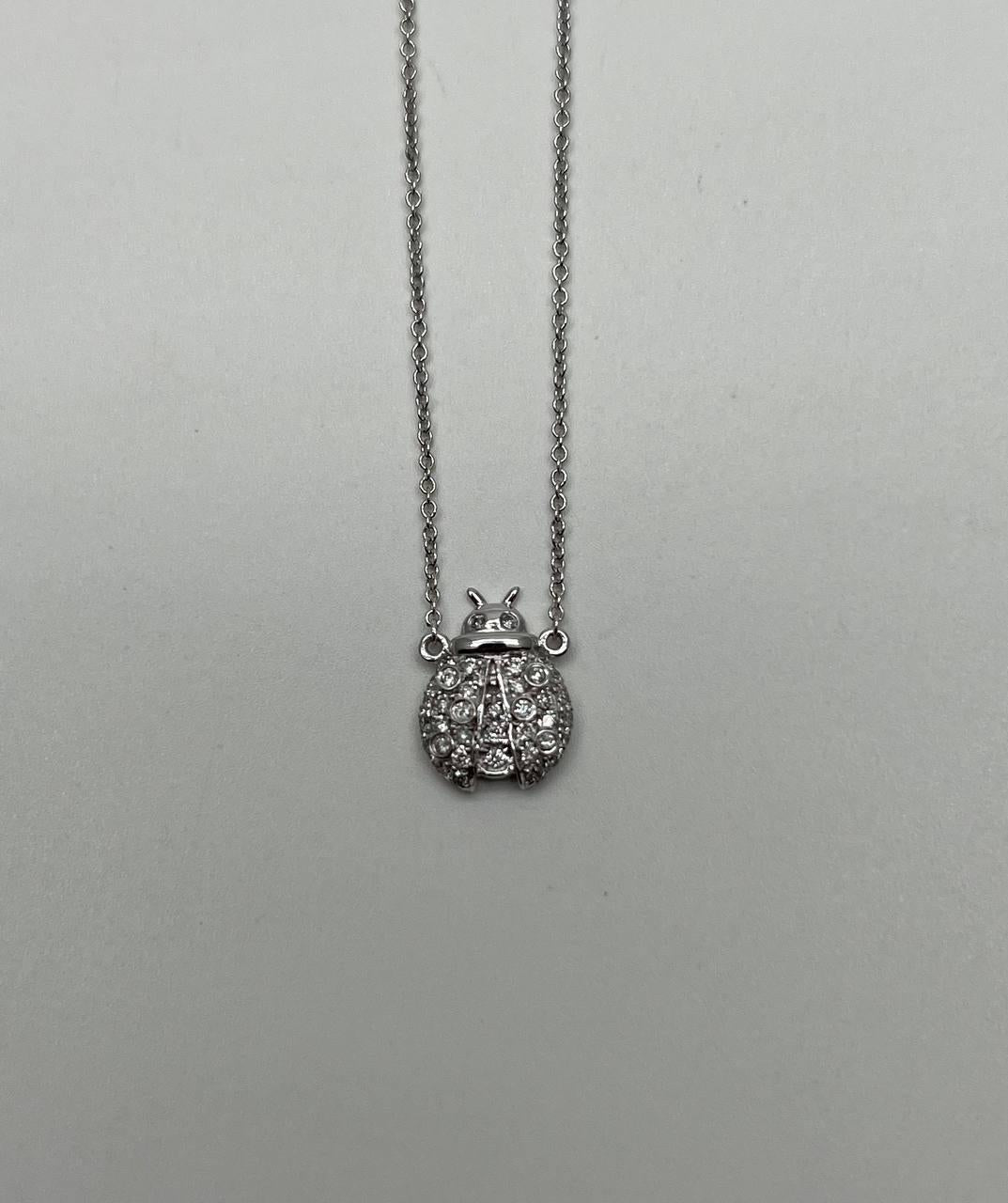 Ladybug Lady Bug Symbol Diamond Halo Set 18K White Gold Chain Pendant Necklace