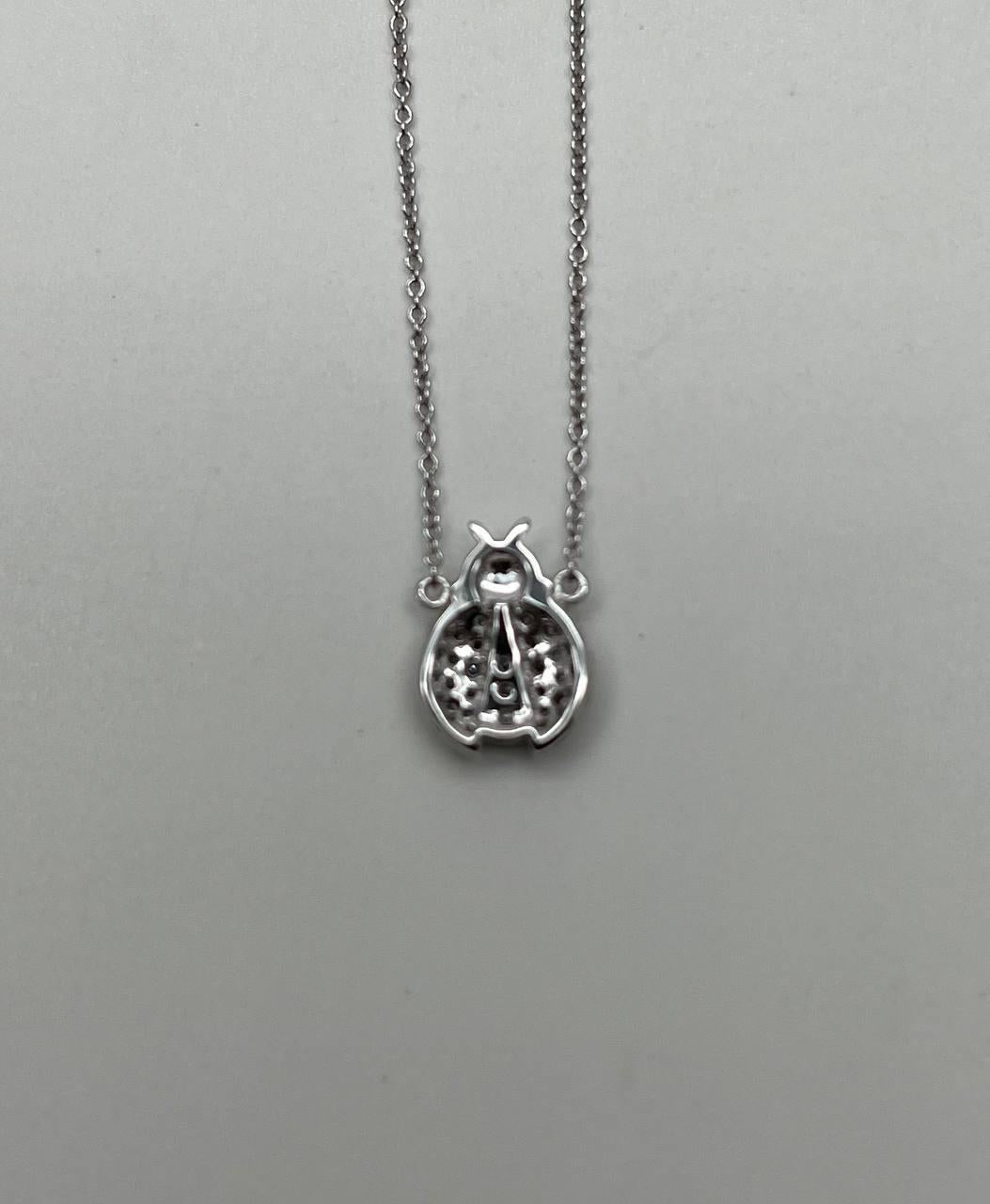 Ladybug Lady Bug Symbol Diamond Halo Set 18K White Gold Chain Pendant Necklace
