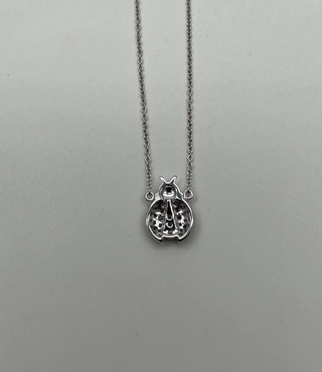 Ladybug Lady Bug Symbol Diamond Halo Set 18K White Gold Chain Pendant Necklace