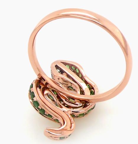 Green Garnet & Brown Diamond 18K Rose Gold Snake Ring
