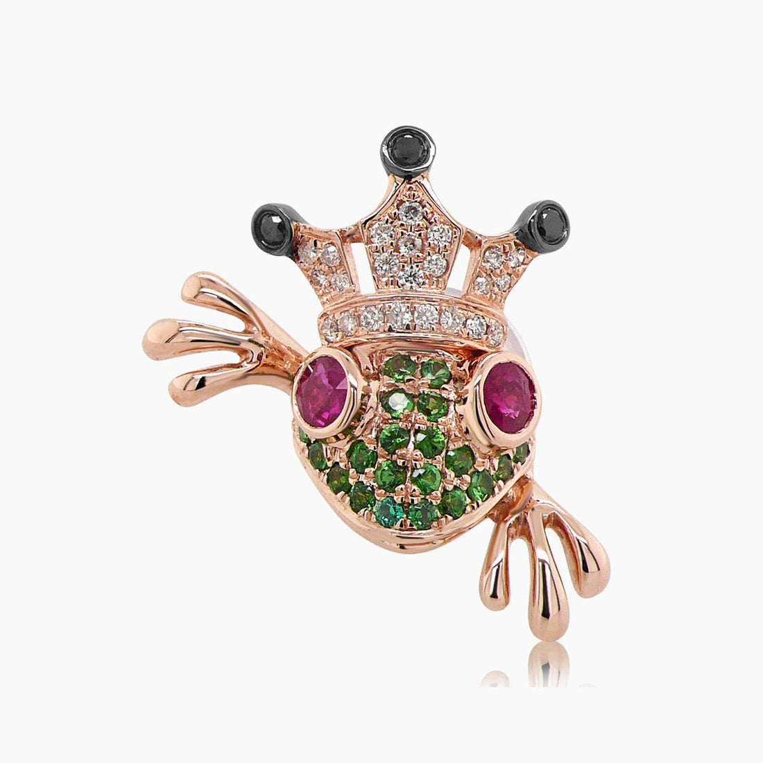 Frog Pink Ruby & Diamond Pave & Green Garnet 18K Rose Gold Animal Pin Brooch