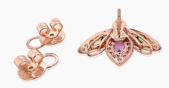Pink Sapphire & White Diamond Pave Bee 18K Rose Gold Animal Stud Earrings