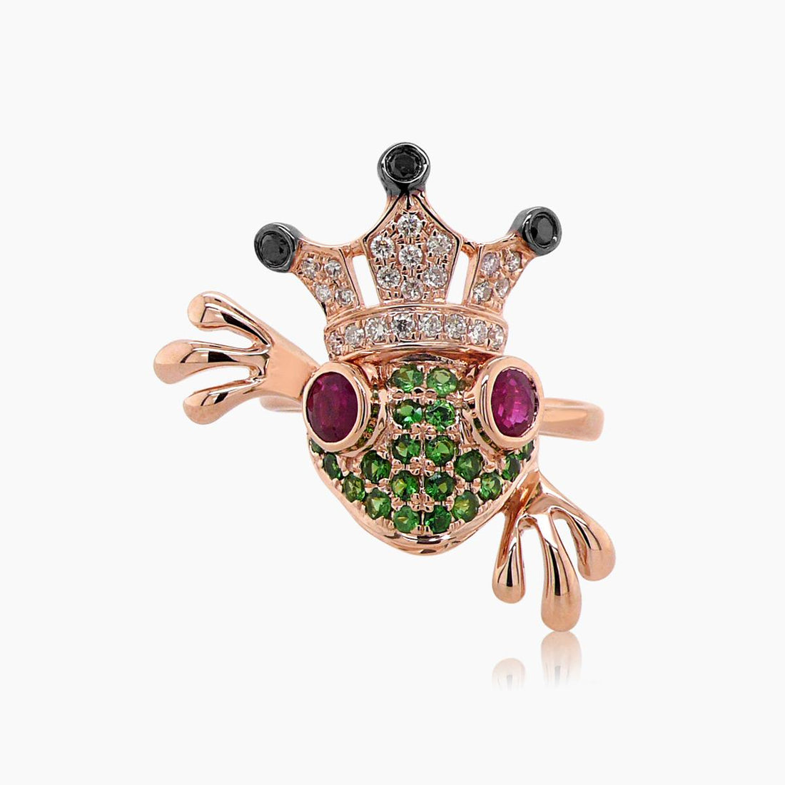 Frog Pink Ruby & Diamond Pave & Green Garnet 18K Rose Gold Animal Pin Brooch