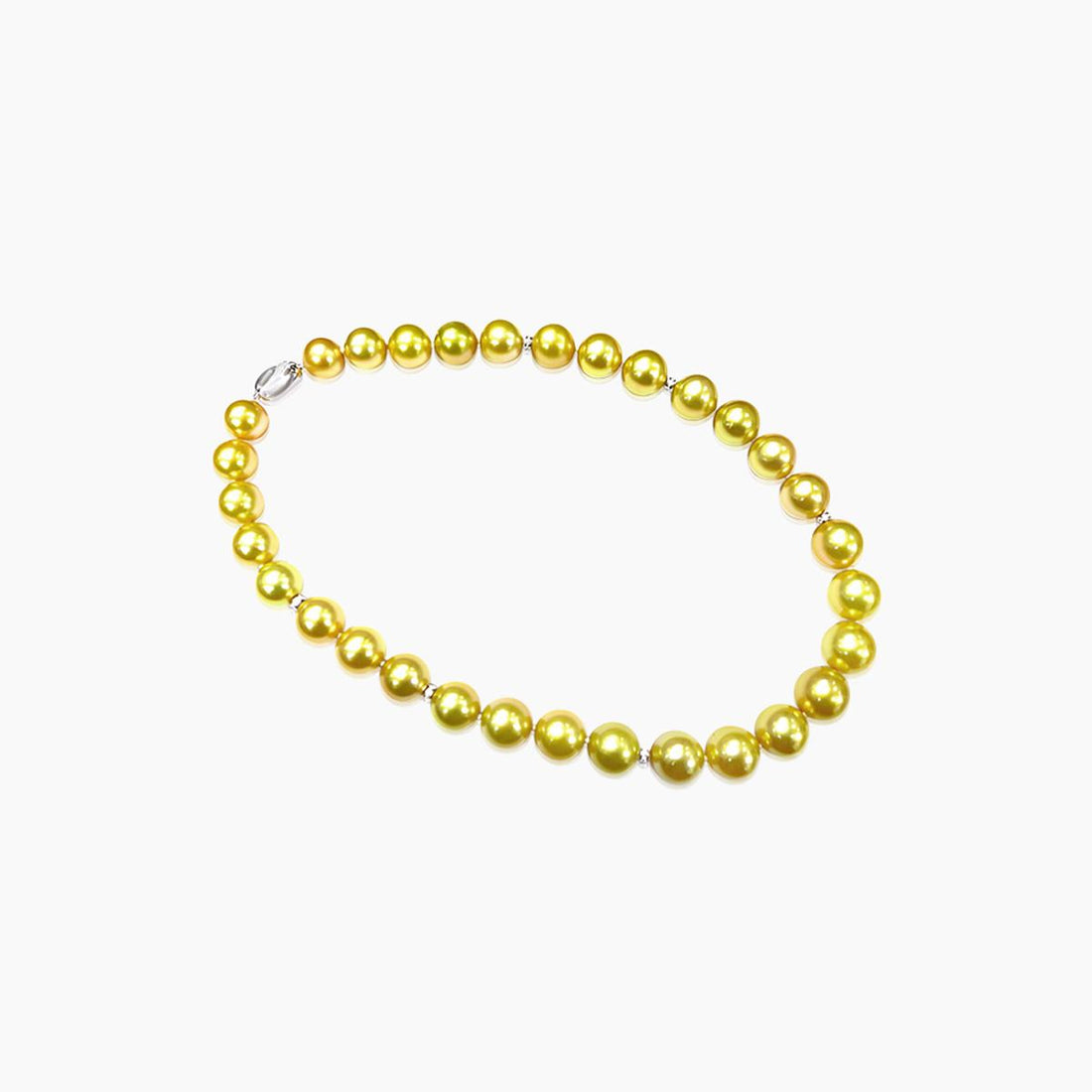 Golden Pearl & White Diamond 18K White Gold Bead Necklace