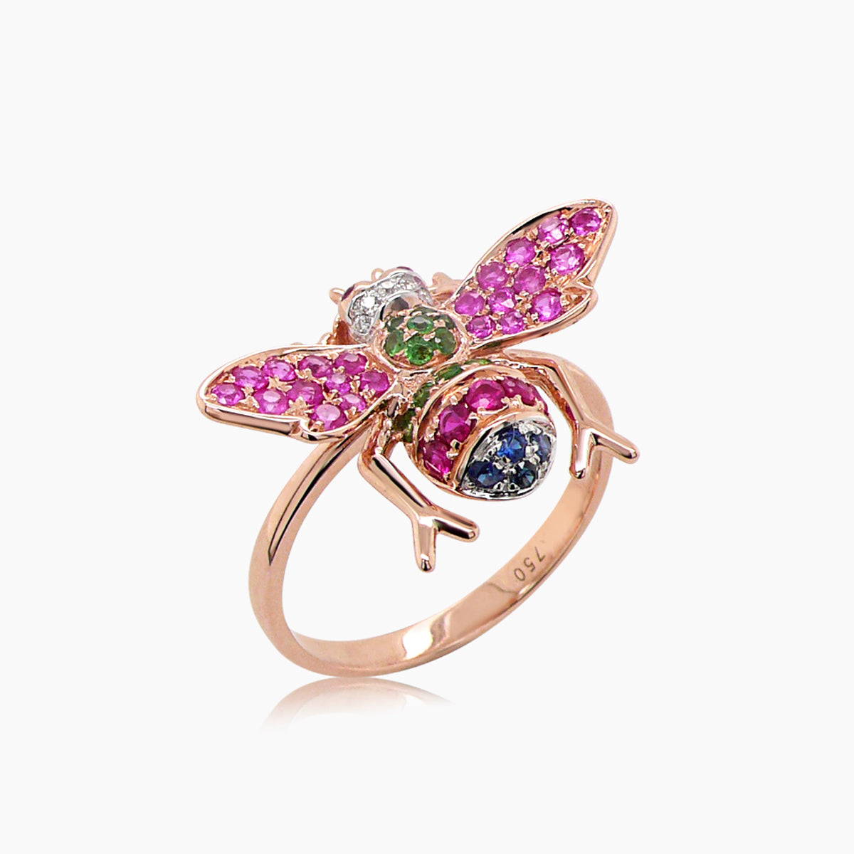 Pink Sapphire & Gemstone & Diamond Pave Bee 18K Rose Gold Animal Ring