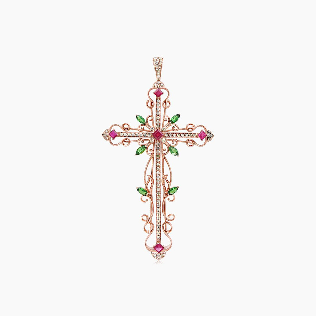 Fancy Diamond Green Garnet & Ruby 18K Rose Gold Pendant