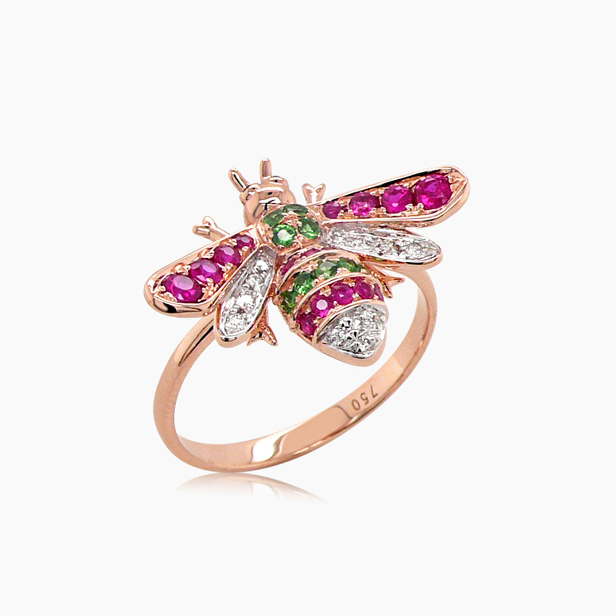 Pink Sapphire & Gemstone & Diamond Pave Bee 18K Rose Gold Animal Ring