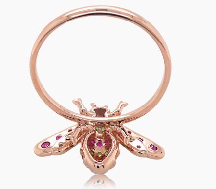 Pink Sapphire & Gemstone & Diamond Pave Bee 18K Rose Gold Animal Ring
