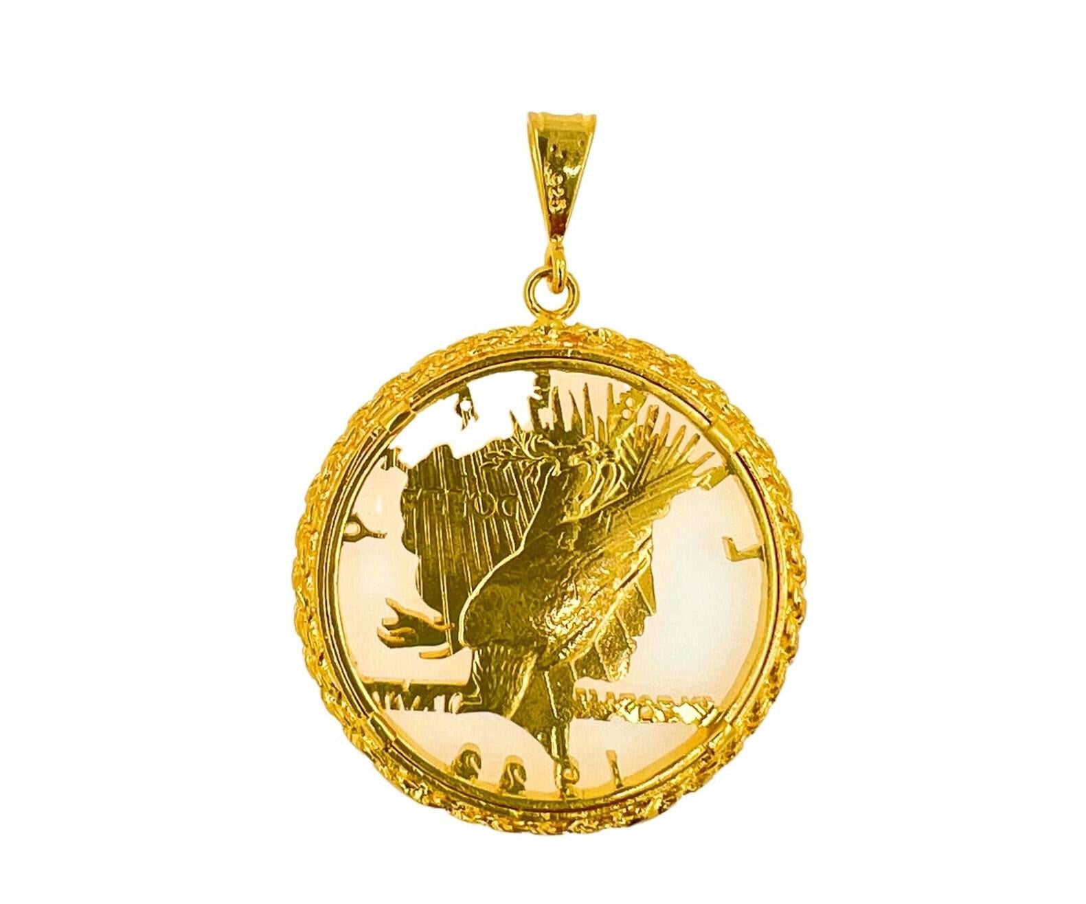 Genuine Vintage American USA Dollar Coin Lady Liberty Yellow Gold Vermeil Sterli